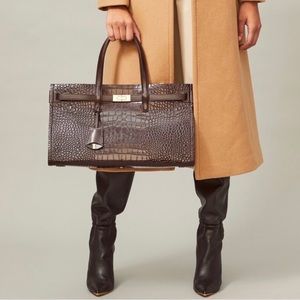 Tory Burch Croc-embossed Italian Leather Lee Radziwill Travel Tote Bag!!